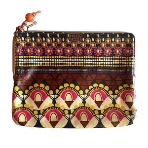 Fossil Key-Per Pouch Tribal Print Coated Canvas Cosmetic Tech Clutch
